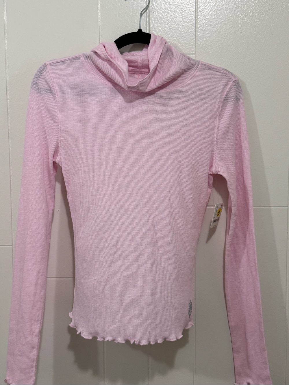 Free People Women’s Lightweight Pink Long-Sleeve Mock Neck Top with Hoodie